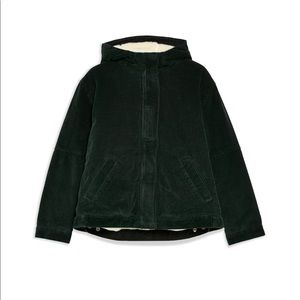 Topshop corduroy hooded shearling jacket xs